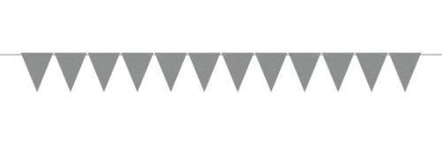 Mini silver paper pennant banner, 3.8m long with 10cm x 12cm pennants, perfect for festive celebrations and decor.