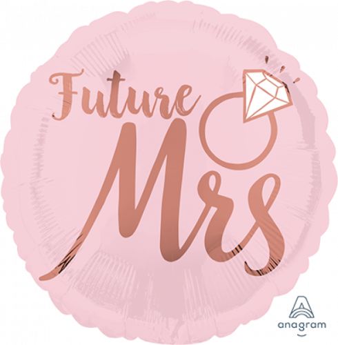 Blush 'Future Mrs.' foil balloon, 45cm, perfect for bridal showers and weddings, self-sealing and effortlessly elegant.