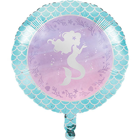 45cm iridescent foil balloon with a mermaid design, perfect for birthdays and celebrations, adds vibrant charm to any decor.