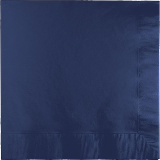 Pack of 50 navy blue 2-ply lunch napkins, 33cm x 33cm, ideal for any occasion with elegance and durability.