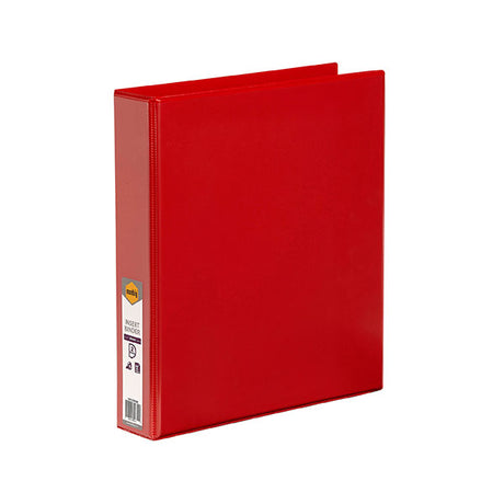 Red A4 Marbig C/View Insert Binder with 38mm capacity, featuring customizable non-glare overlay and eco-friendly materials.