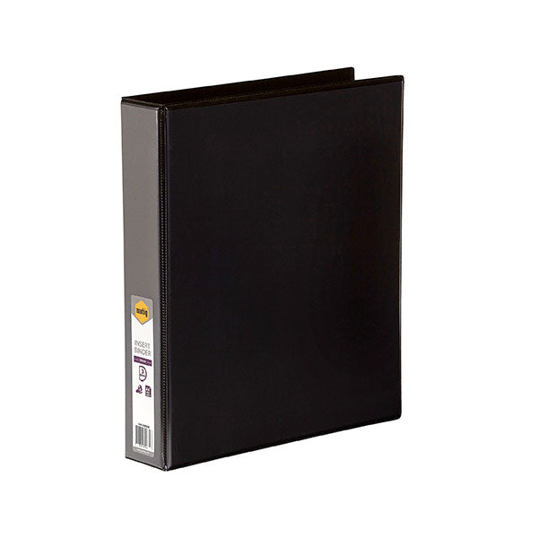 Marbig C/View Insert Binder A4 in Black with customizable overlay, 3-ring mechanism, and inside pocket for storage.