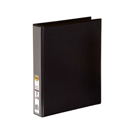 Marbig C/View Insert Binder A4, 4-ring, 38mm, black, eco-friendly design with clear overlay for easy customization and document protection.