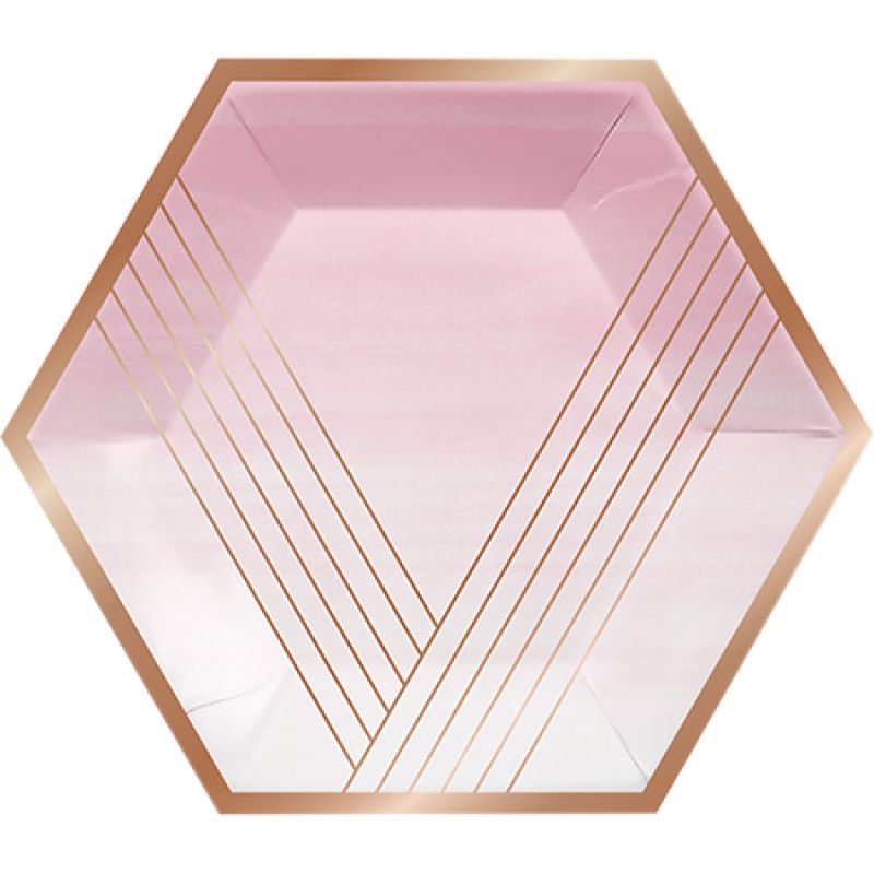 Rose All Day Banquet Plates Hexagonal Stripes Rose Gold Foil  (Pack of 8)