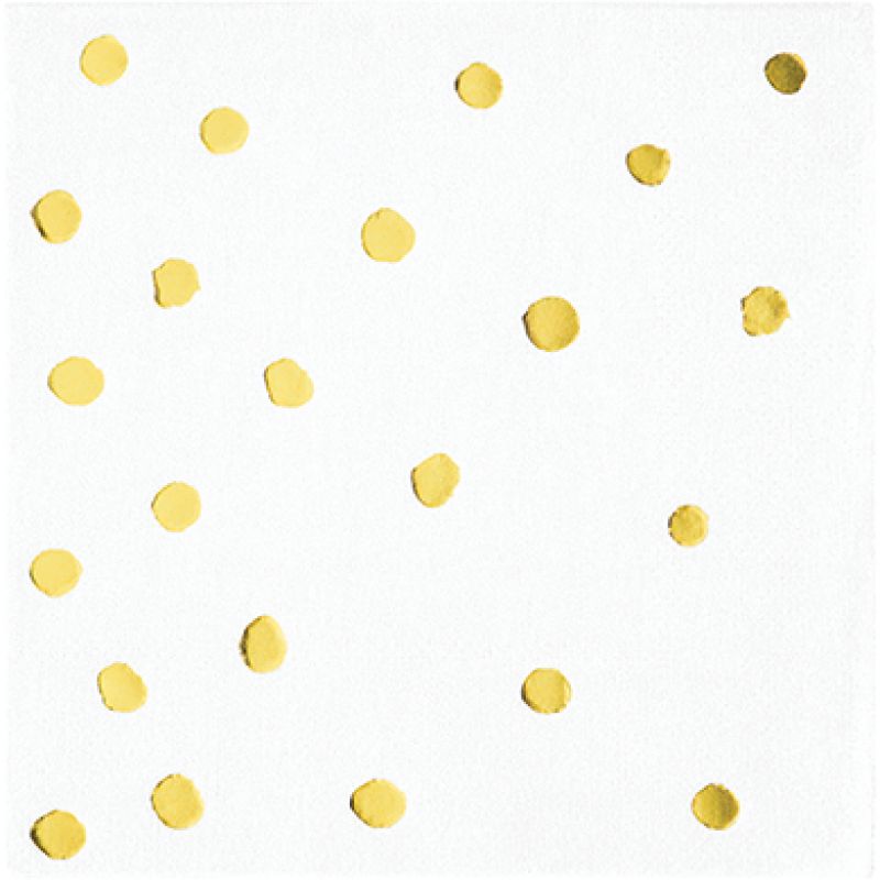 Elegant white beverage napkins with gold foil dots, perfect for stylish parties and events (pack of 16).