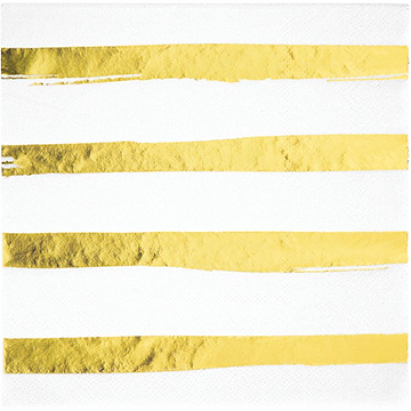 Touch Of Colour White & Gold Foil Striped Lunch Napkins  (Pack of 16)
