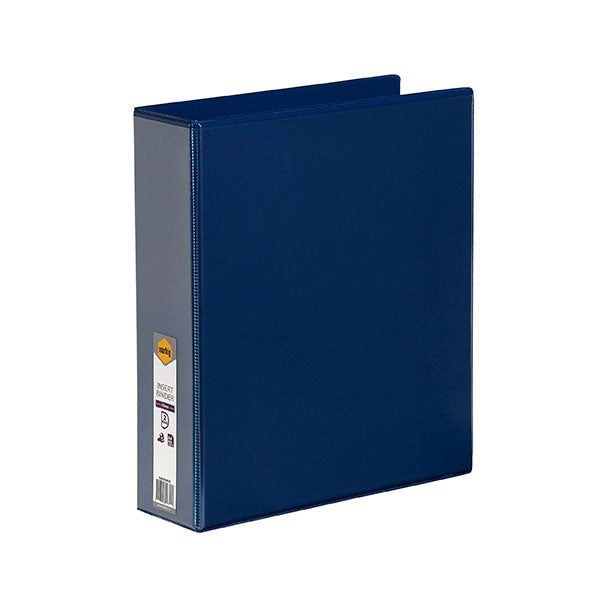 Blue Marbig C/View Insert Binder A4 50mm featuring clear overlay, eco-friendly materials, and inside pocket for loose papers.