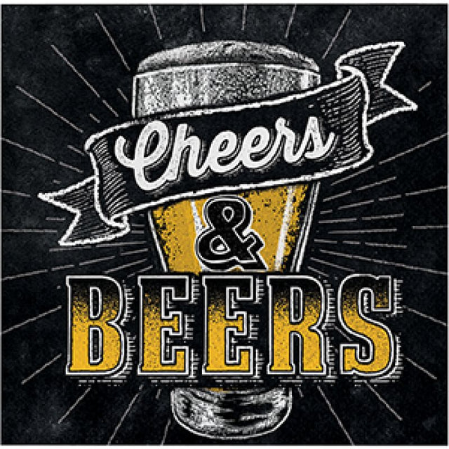 Stylish pack of 16 Cheers & Beers napkins, perfect for parties and gatherings with a fun, festive design.