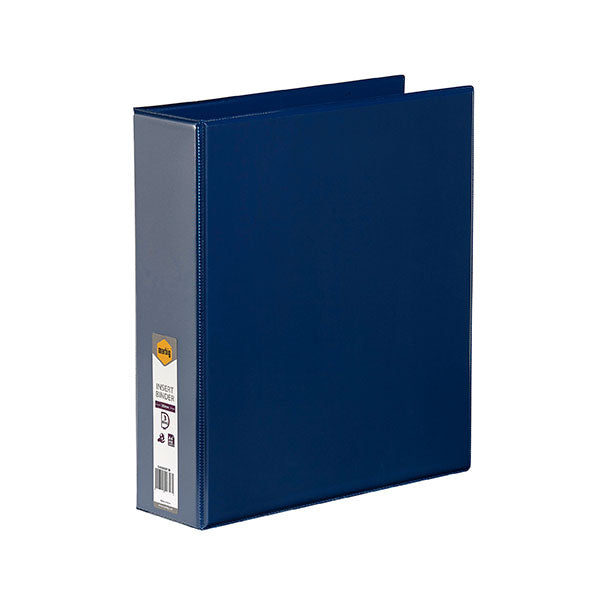 Marbig A4 binder with 50mm spine, clear overlay, and pocket; made from recycled materials for eco-friendly organization.