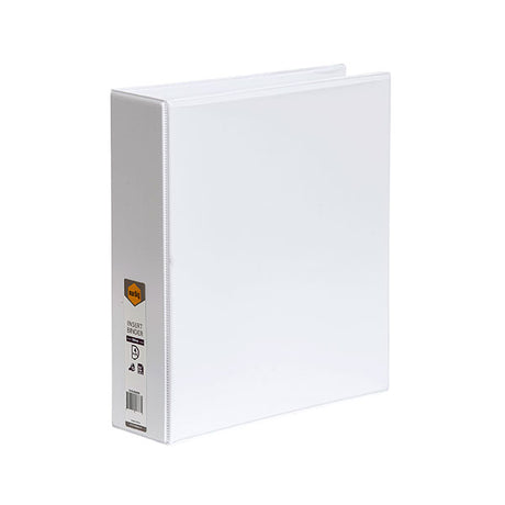 Marbig C/View Insert Binder A4 4-D Ring 50mm in white, featuring customizable clear overlay and recycled materials for document organization.