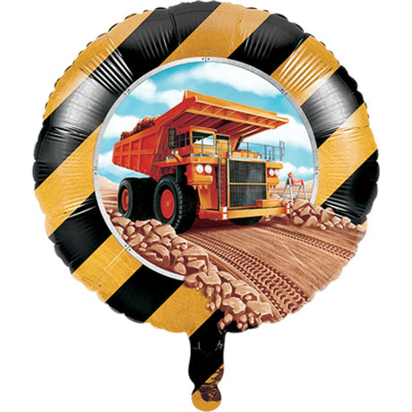 Vibrant 45cm Big Dig Construction Foil Balloon featuring a playful digger design, perfect for construction-themed parties.