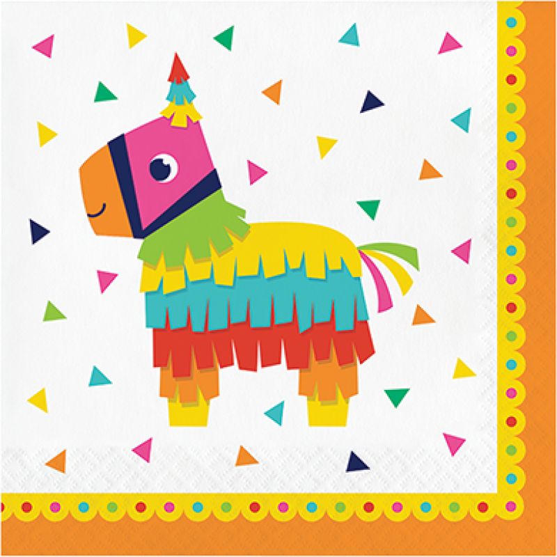 Vibrant fiesta-themed lunch napkins in a pack of 16, perfect for parties and casual dining occasions.