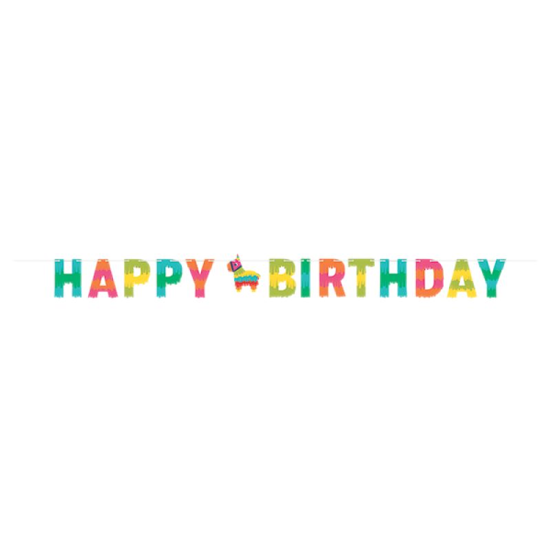 Colorful fiesta-themed "Happy Birthday" banner, 15cm x 2.44m, perfect for vibrant birthday celebrations.