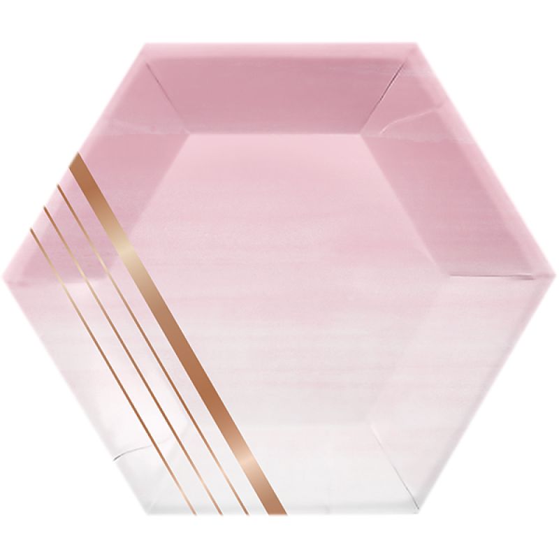Rose All Day Lunch Plates Hexagonal Stripes Rose Gold Foil  (Pack of 8)