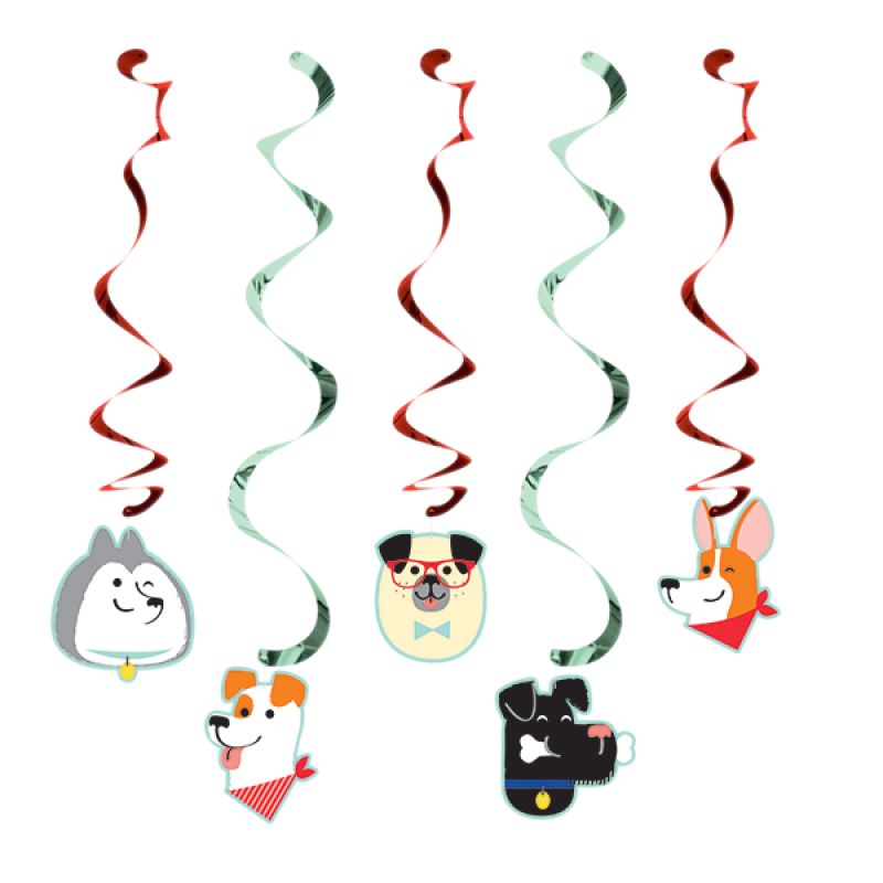 Dog Party Dizzy Danglers Hanging Swirls  (Pack of 5)