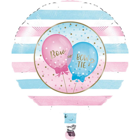 45cm gender reveal balloon with bow design, perfect for celebrations and revealing baby's gender with vibrant colors.