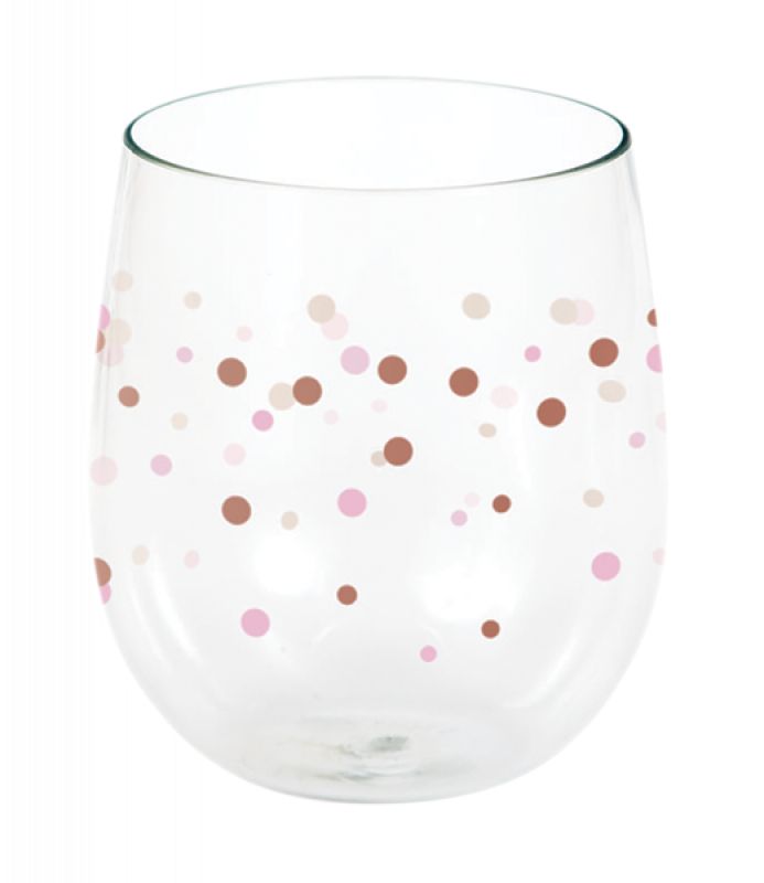 Rose All Day Stemless Wine Glass Dots Rose Gold