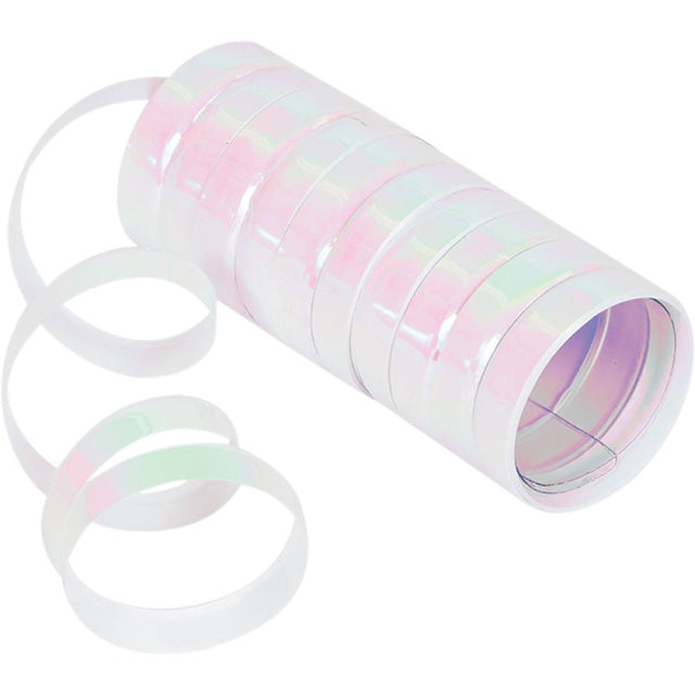 Iridescent foil serpentine streamer ribbon measuring 1.98m, perfect for elegant decorations at any celebration.