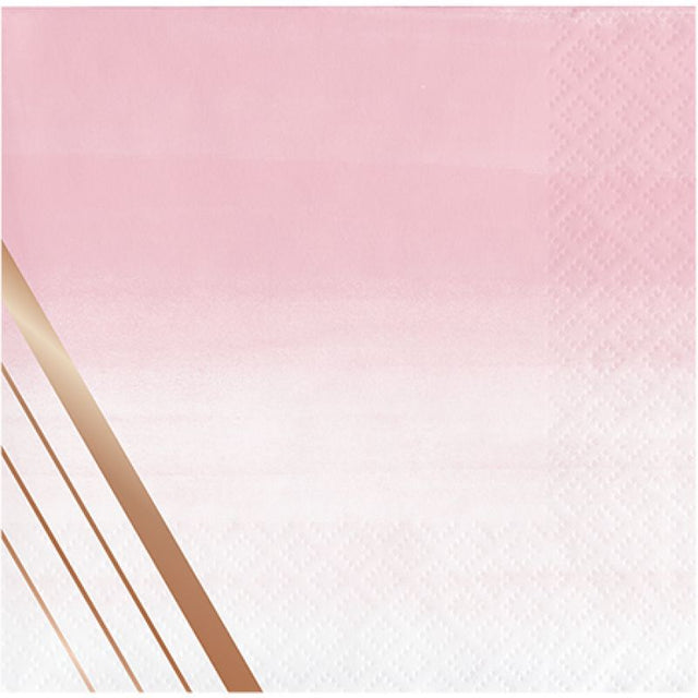 Chic rose gold foil beverage napkins with elegant stripes, perfect for celebrations and gatherings (pack of 16).