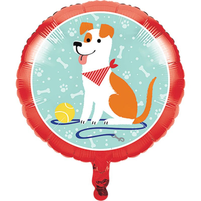 Vibrant 45cm Dog Party Foil Balloon featuring charming dog graphics, perfect for pet celebrations and special occasions.