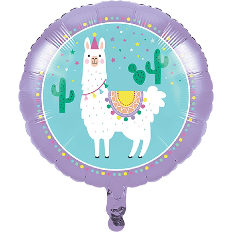 Vibrant 45cm self-sealing foil balloon featuring an adorable llama design, perfect for festive celebrations and parties.