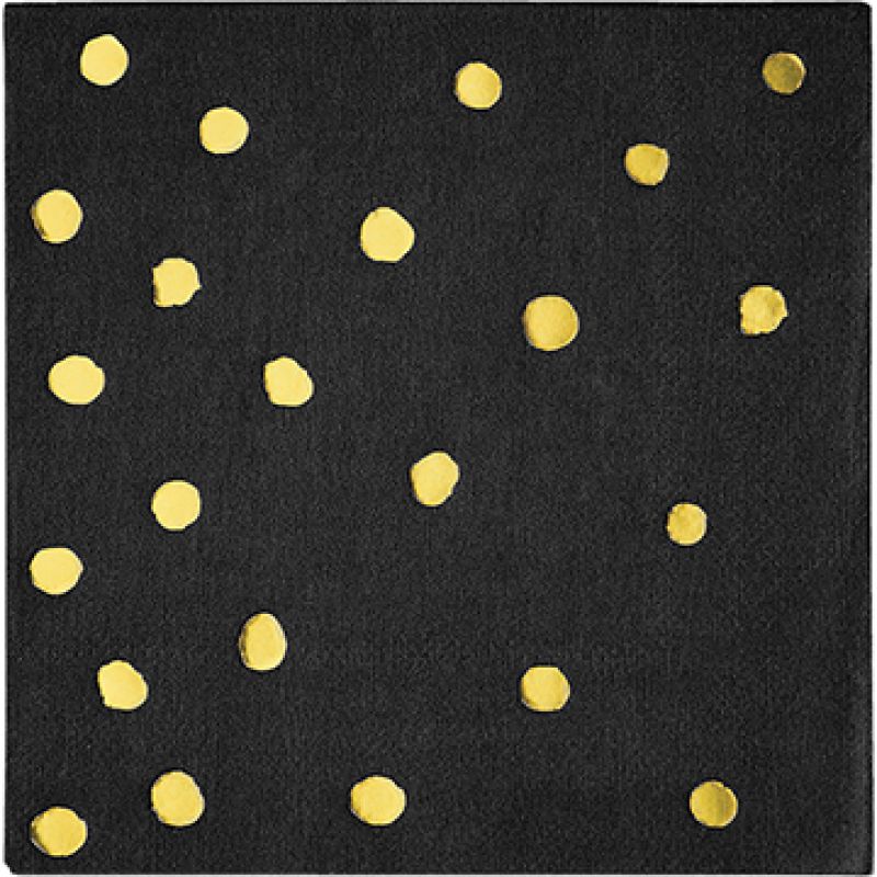 Elegant black velvet beverage napkins with gold foil dots, perfect for parties and celebrations (pack of 16).