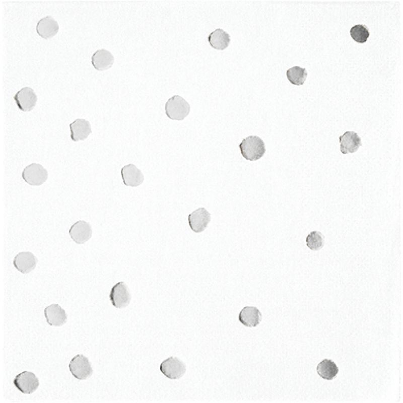 Elegant white napkins with silver foil dots, perfect for events and gatherings, pack of 16 for stylish table decor.