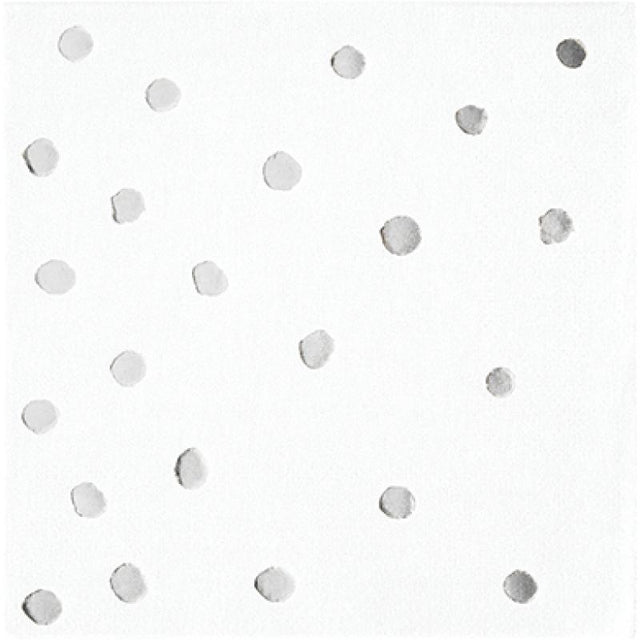 Elegant white napkins with silver foil dots, perfect for events and gatherings, pack of 16 for stylish table decor.