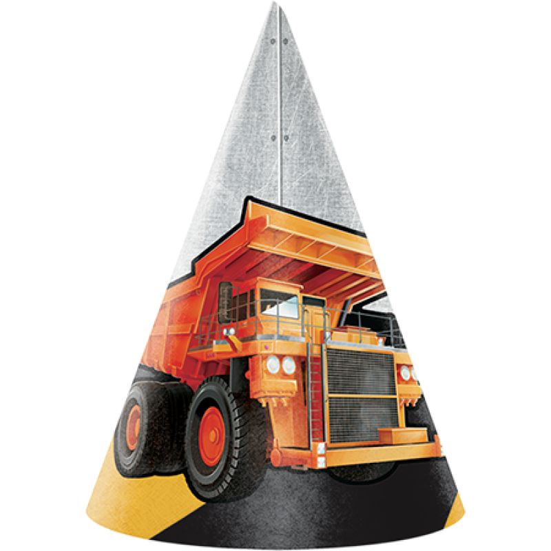 Big Dig Construction Cone Shaped Party Hats Child Size  (Pack of 8)