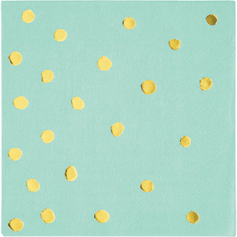 Fresh mint beverage napkins with gold foil dots, perfect for parties and elevating your event's style. Pack of 16.