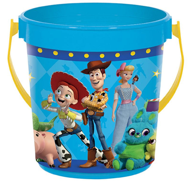 Colorful Toy Story 4 Favor Container featuring Woody, Buzz, and Jessie, perfect for party treats and children's gatherings.