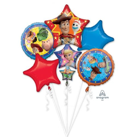 Vibrant Bouquet Toy Story 4 with 5 balloons, including Woody and Buzz designs, perfect for themed parties and celebrations.