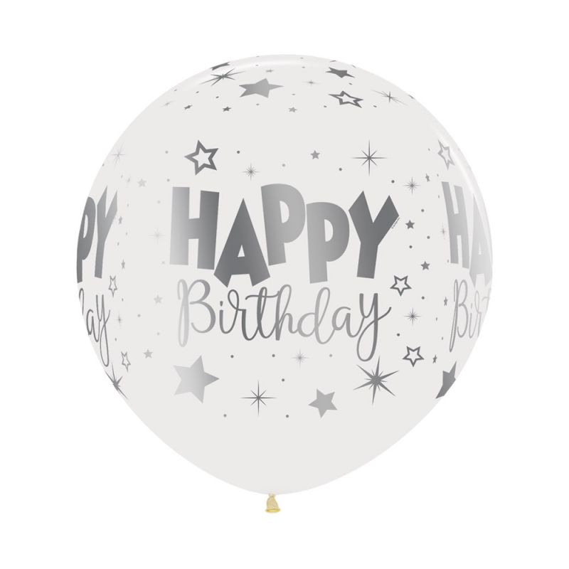 Three 60cm crystal clear balloons with metallic ink, ideal for enchanting birthday celebrations.