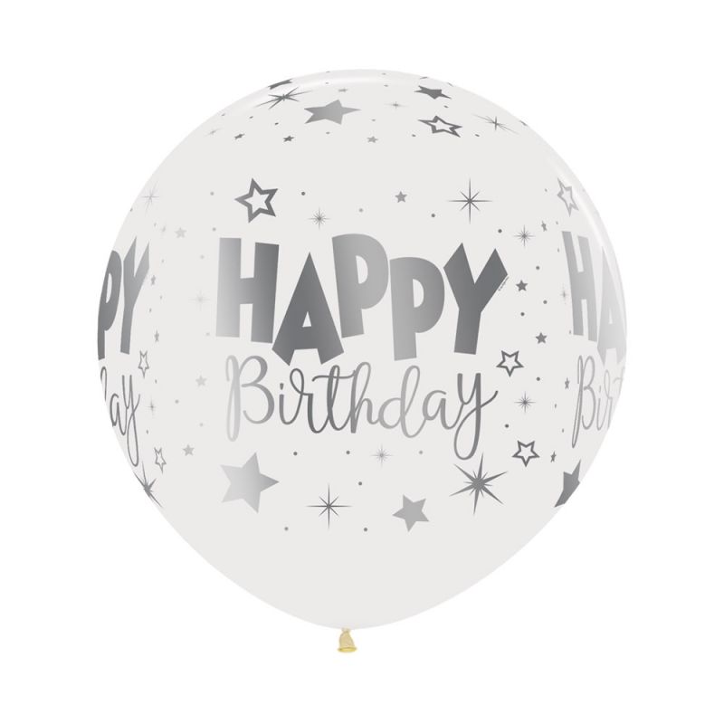 Balloon 60cm Metalink Happy Birthday Fantasy Crystal Clear  (Pack of 3)