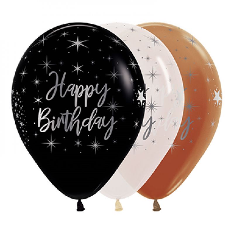 Balloon 30cm Metalink Happy Birthday Radiant Fashion Assorted  (Pack of 25)