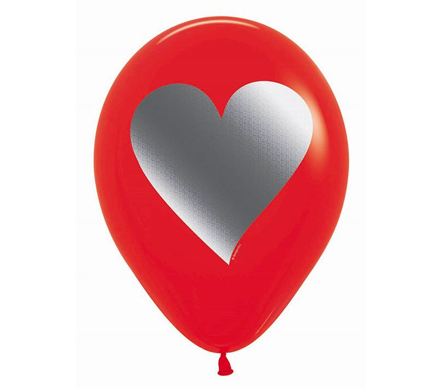 Metallic red heart balloons in a pack of 12, perfect for romantic celebrations and festive decor.