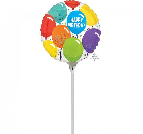 Vibrant 10cm foil balloon saying "Happy Birthday," perfect for festive decorations and memorable celebrations.