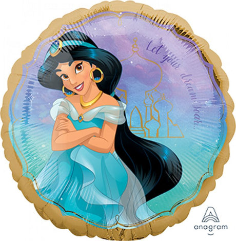 Vibrant 45cm Aladdin and Jasmine foil balloon, perfect for themed parties and celebrations, self-sealing and reusable.