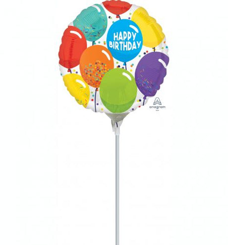 Colorful 22cm foil balloon with "Happy Birthday" text, perfect for festive celebrations and party decorations.