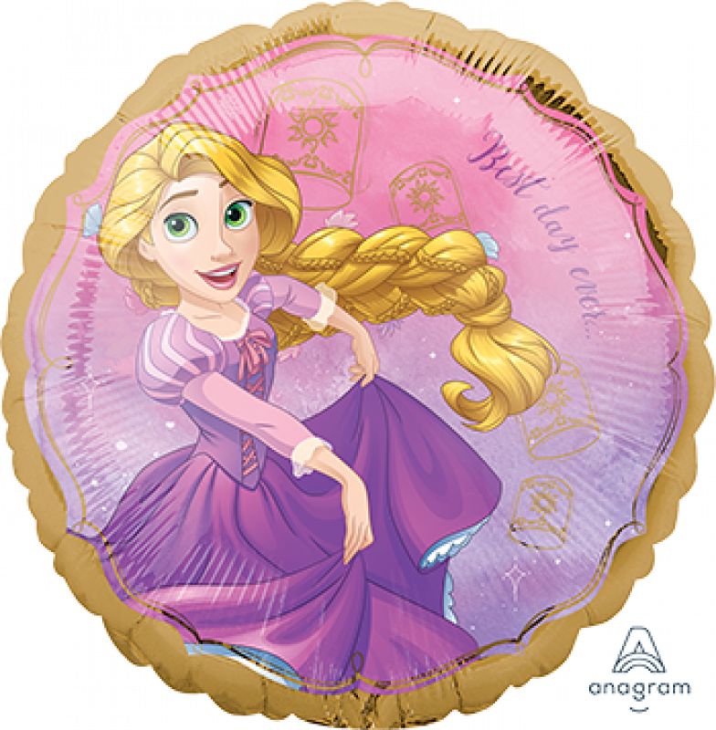 Self-sealing foil balloon featuring Rapunzel, 45cm, perfect for magical celebrations and princess-themed parties.