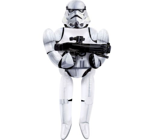 Airwalker Storm Trooper foil balloon in vibrant colors, measuring 83cm x 177cm, perfect for Star Wars-themed parties.