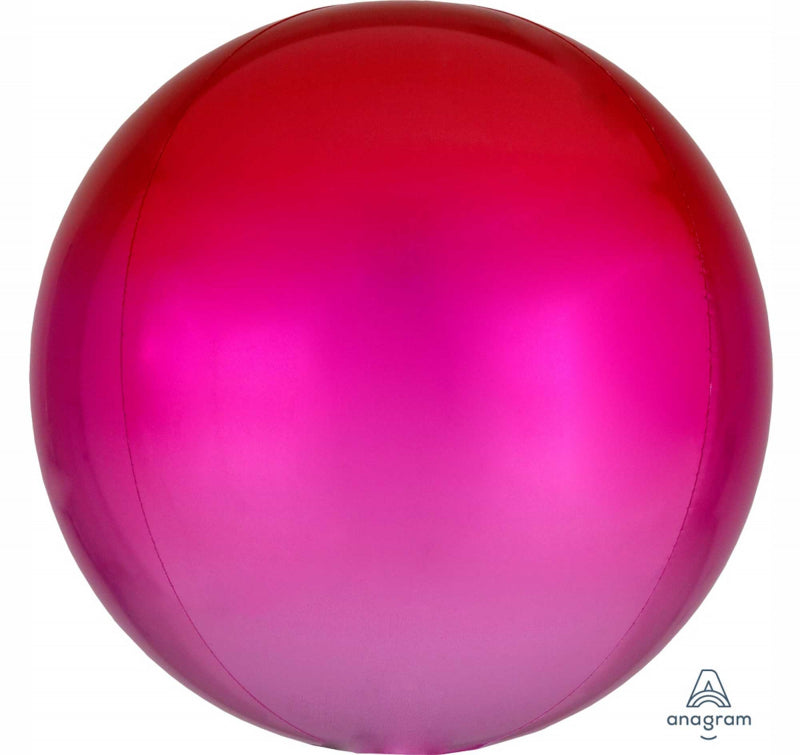 Vibrant 38cm Red & Pink Ombre Orbz XL balloon, perfect for celebrations, self-sealing, and durable foil design.