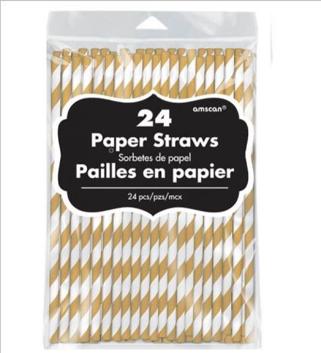 Elegant gold paper straws, 19cm long, pack of 24, perfect for stylish drink presentations at any celebration.