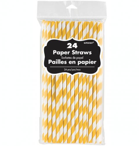 Paper Straws Yellow Sunshine - 19cm - (Pack of 24)