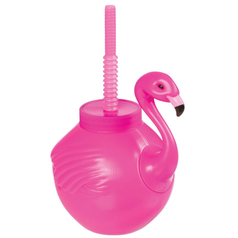 Flamingo Plastic Sippy Cup with vibrant design, 532ml capacity, spill-proof lid, and ergonomic grip for toddlers.