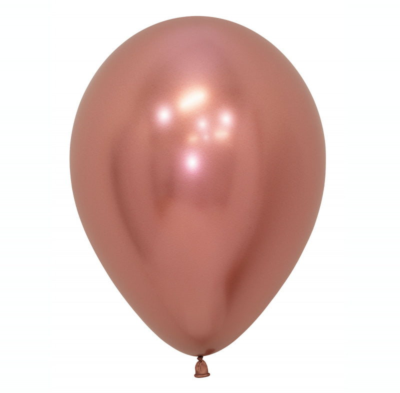 30cm metallic rose gold latex balloons in a pack of 50, perfect for elegant celebrations and striking decor arrangements.