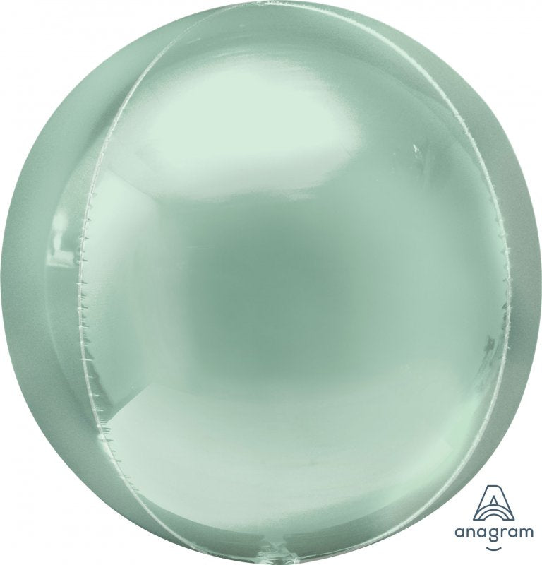 Self-sealing Orbz XL Mint Green balloon, 38cm x 40cm, perfect for elegant celebrations and vibrant decor.