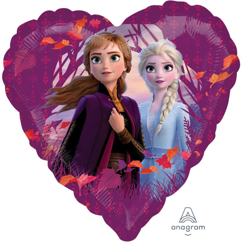 Frozen 2 Love Balloon featuring Anna and Elsa, perfect for birthdays and themed celebrations, made of durable foil.