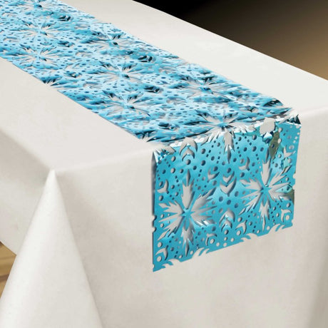 A shimmering Frozen 2 foil table runner featuring beloved characters, perfect for themed parties and gatherings.