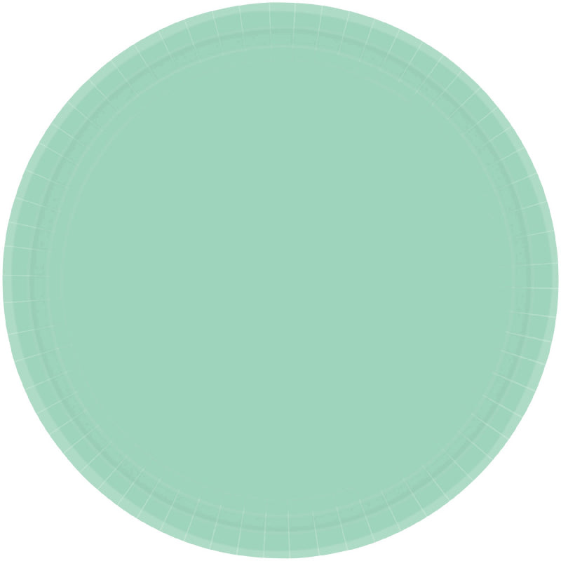 Cool Mint paper plates, 23cm round, pack of 20; stylish and eco-friendly for casual gatherings and events.